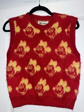 Zara Red & Yellow Mickey Pattern Sleeveless Sweater Vest